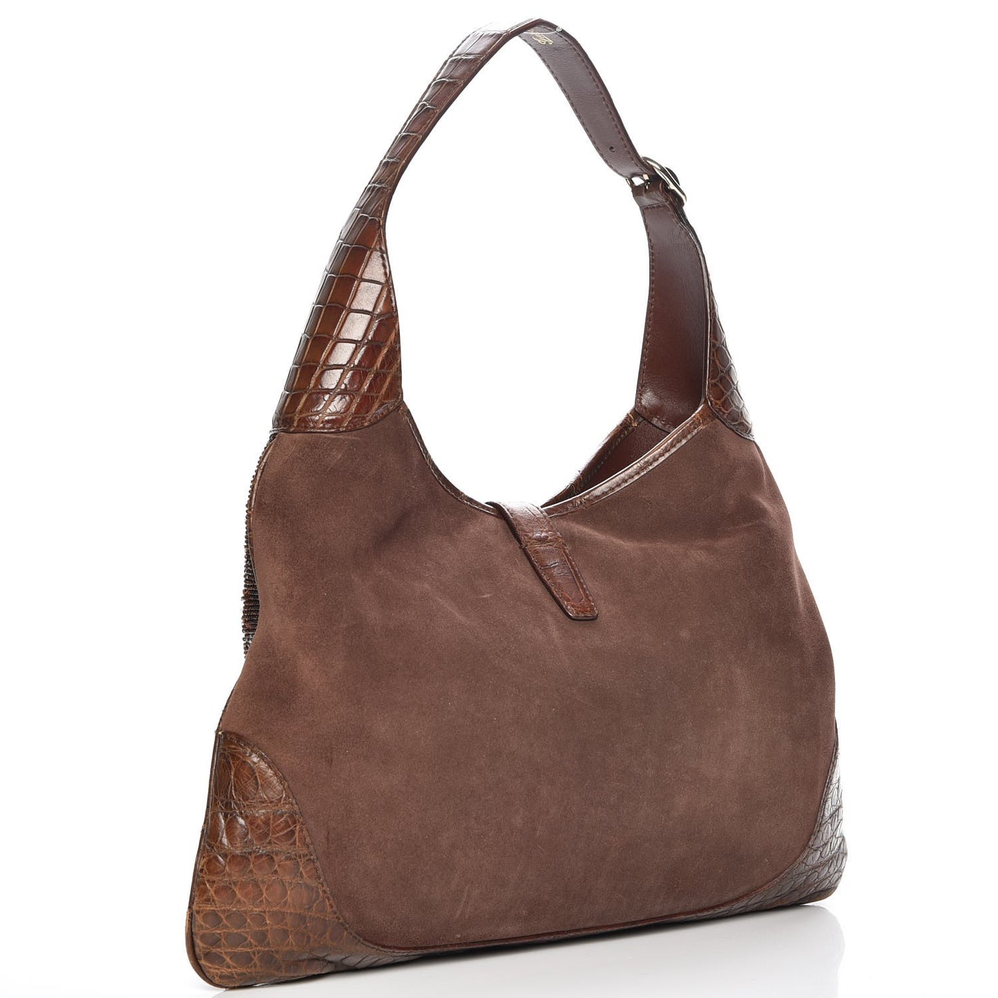 Beaded Crocodile Floral Jackie Hobo Bag Brown