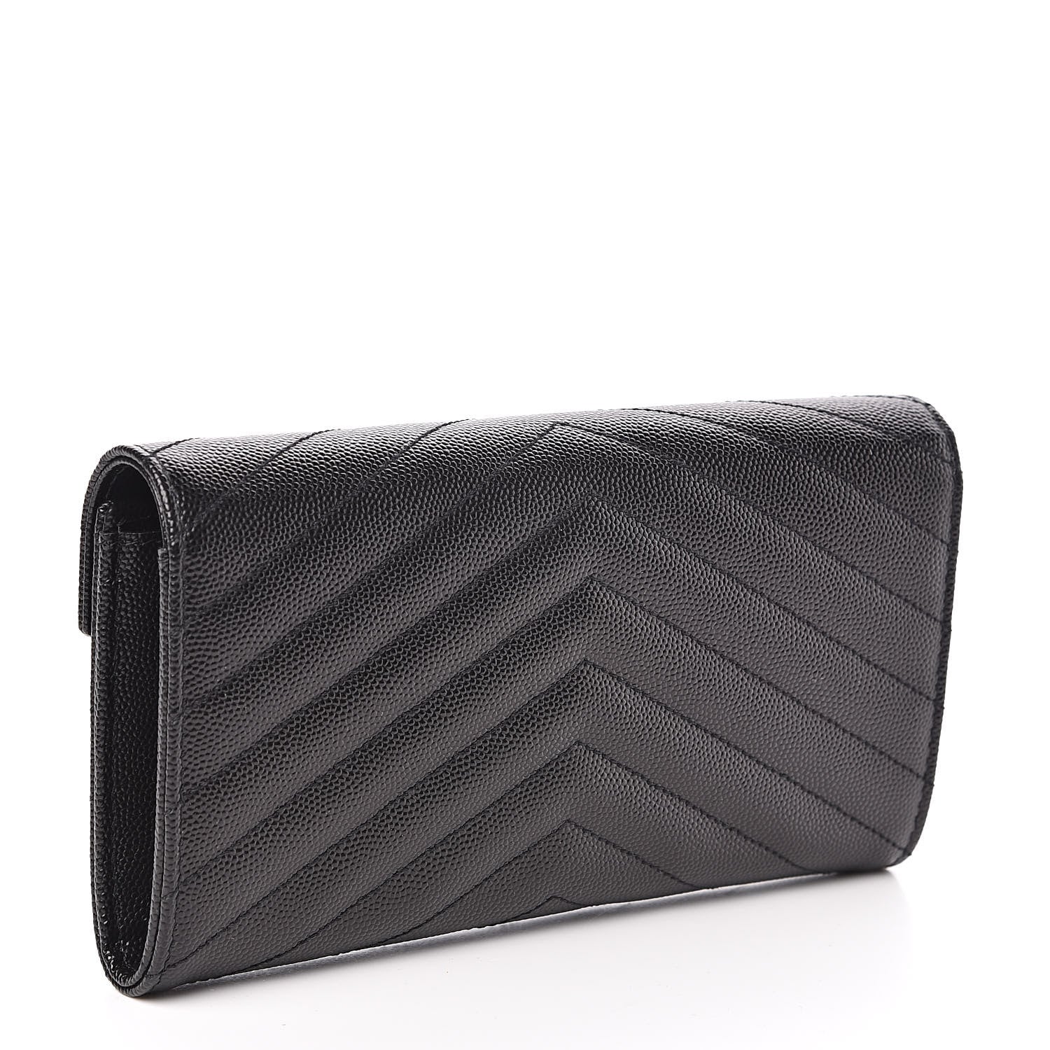 Saint Laurent Grain De Poudre Matelasse Chevron Monogram Flap Wallet Black 3 of 8