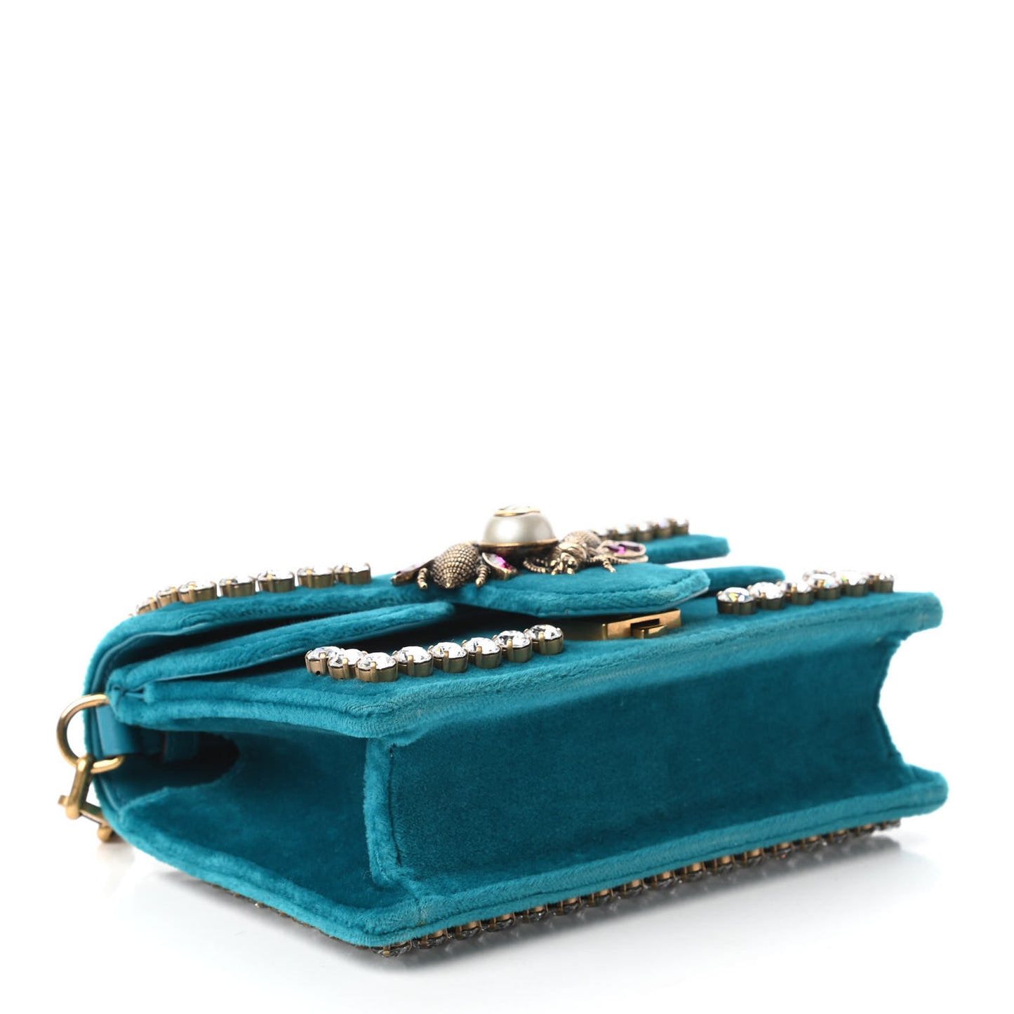 Velvet Crystal Mini Bee Broadway Shoulder Bag Pavone Cyan