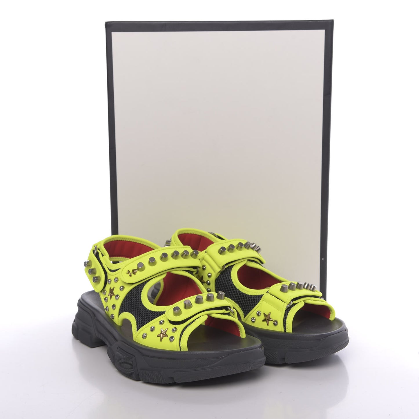 Technical Canvas Calfskin Studded Mens Aguru Sandals 9 Neon Yellow