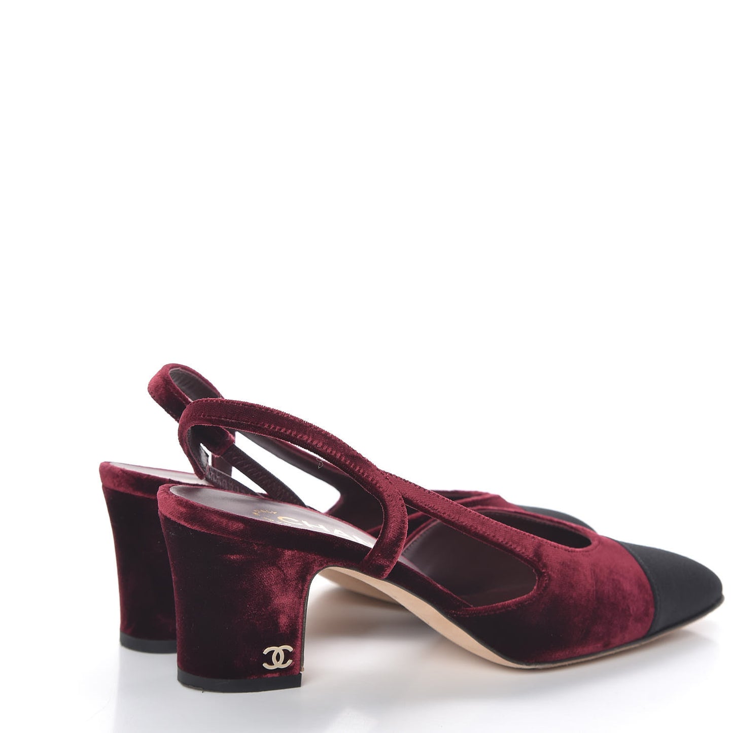 Velvet Grosgrain Cap Toe CC Slingback Pumps 35.5 Burgundy Black
