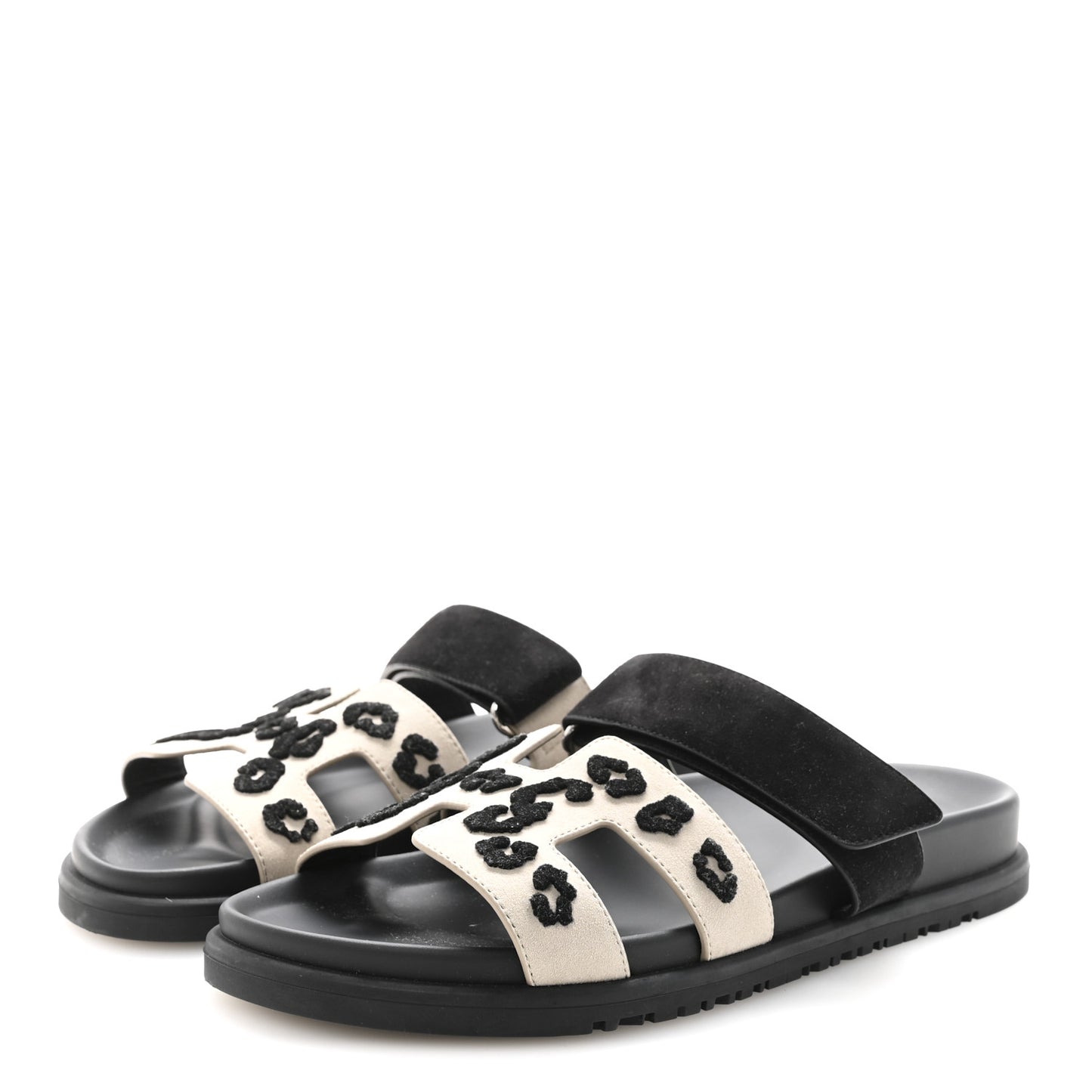 Suede Goatskin Womens Tufted Leopard Chypre Sandals  38 Beige Esquisse Black