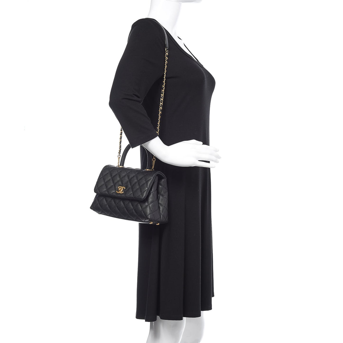 Caviar Quilted Mini Coco Handle Flap Black