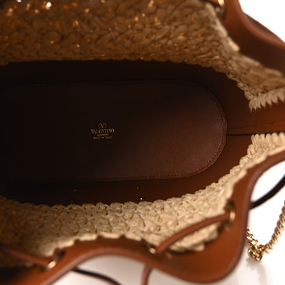Valentino Garavani Raffia Crochet Nappa Mini Vlogo Bucket Bag Natural Brown 5 of 10