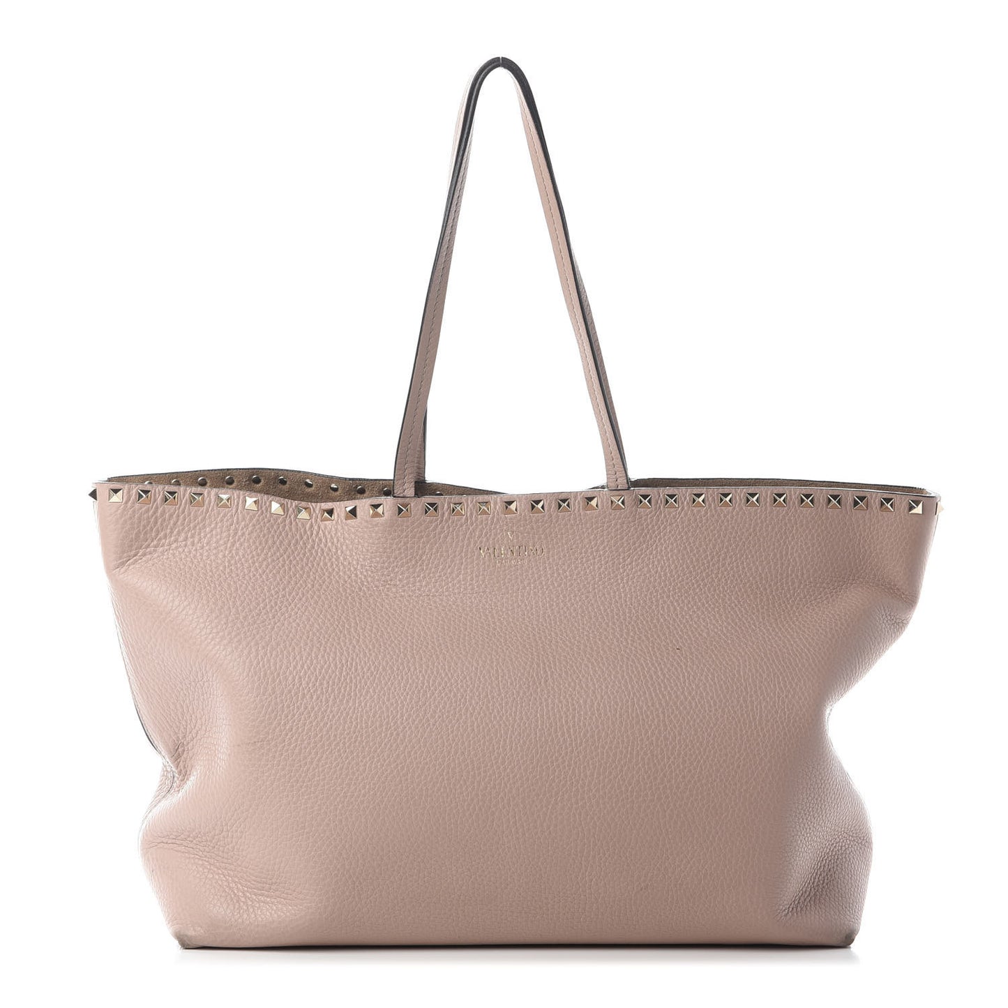 Grained Calfskin Rockstud Shoulder Tote Poudre