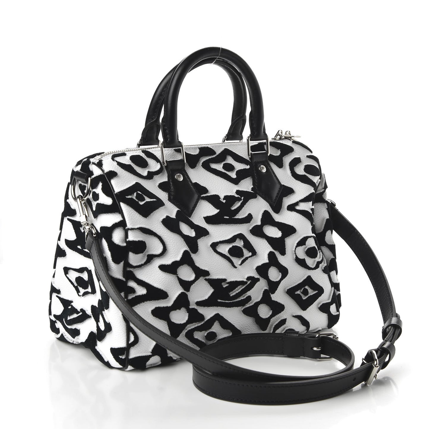 X UF Tufted Monogram Speedy Bandouliere 25 White Black