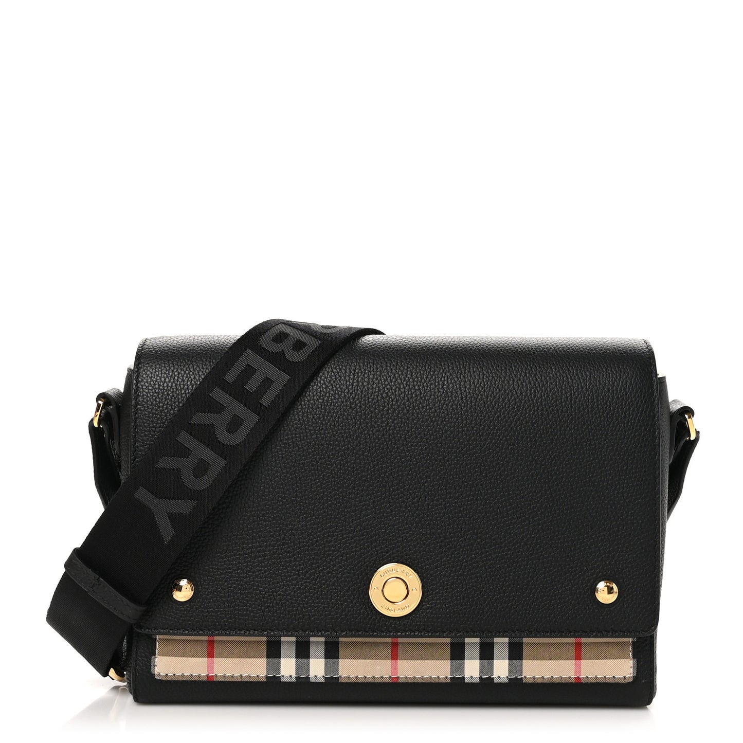 Grainy Calfskin Vintage Check Note Crossbody Bag Black
