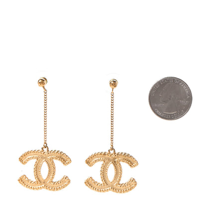 Chanel CC Drop Earrings Matte Gold 2 of 5