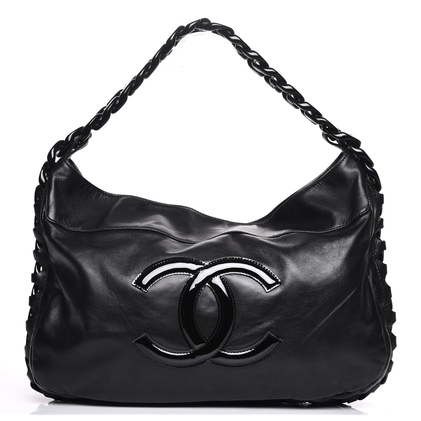 Calfskin Modern Chain Rhodoid Hobo Black