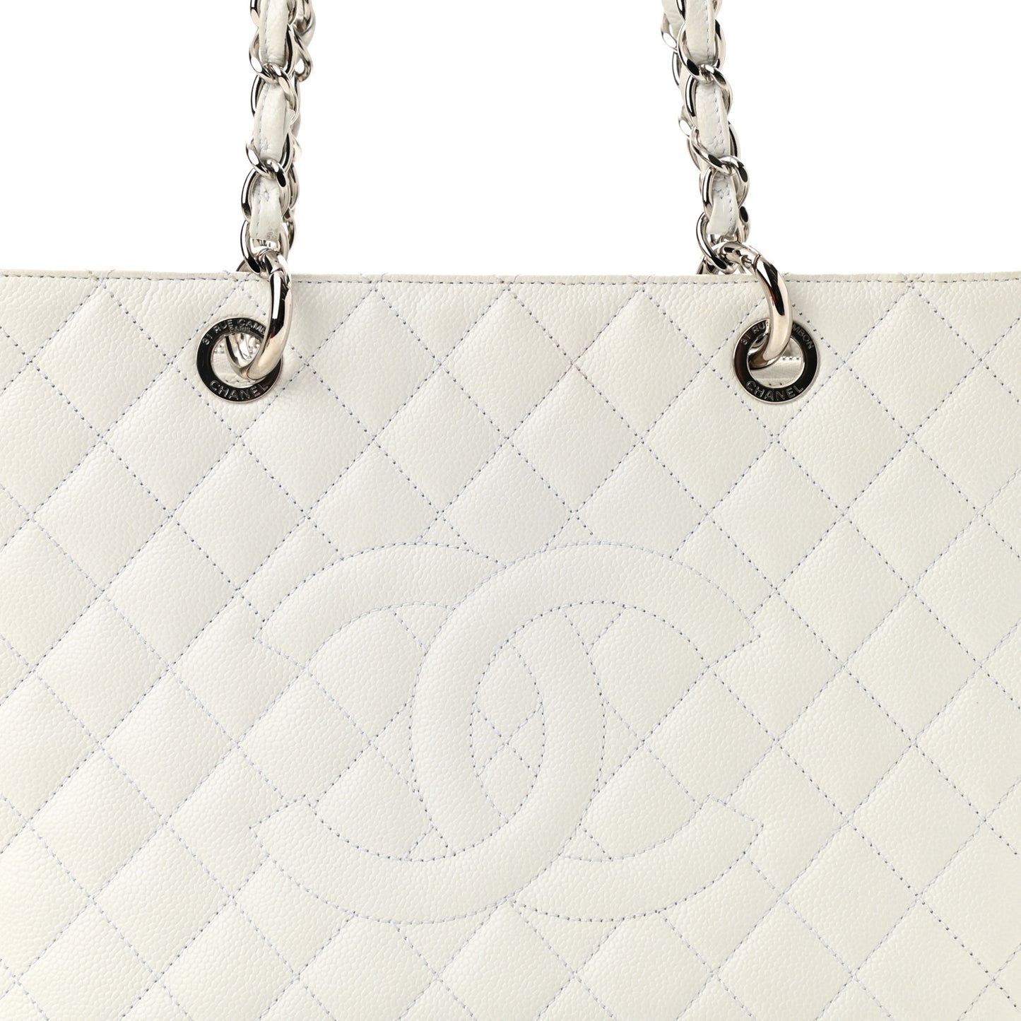 Caviar Quilted Grand Shopping Tote GST White
