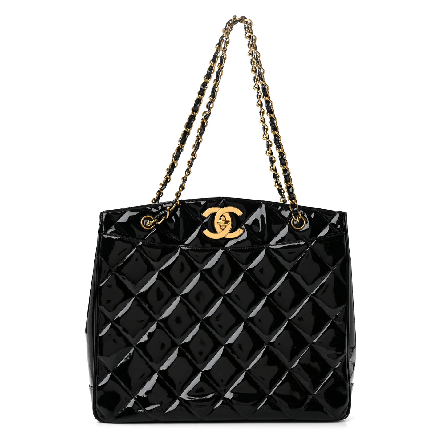 Patent Quilted CC Shoulder Bag Black
