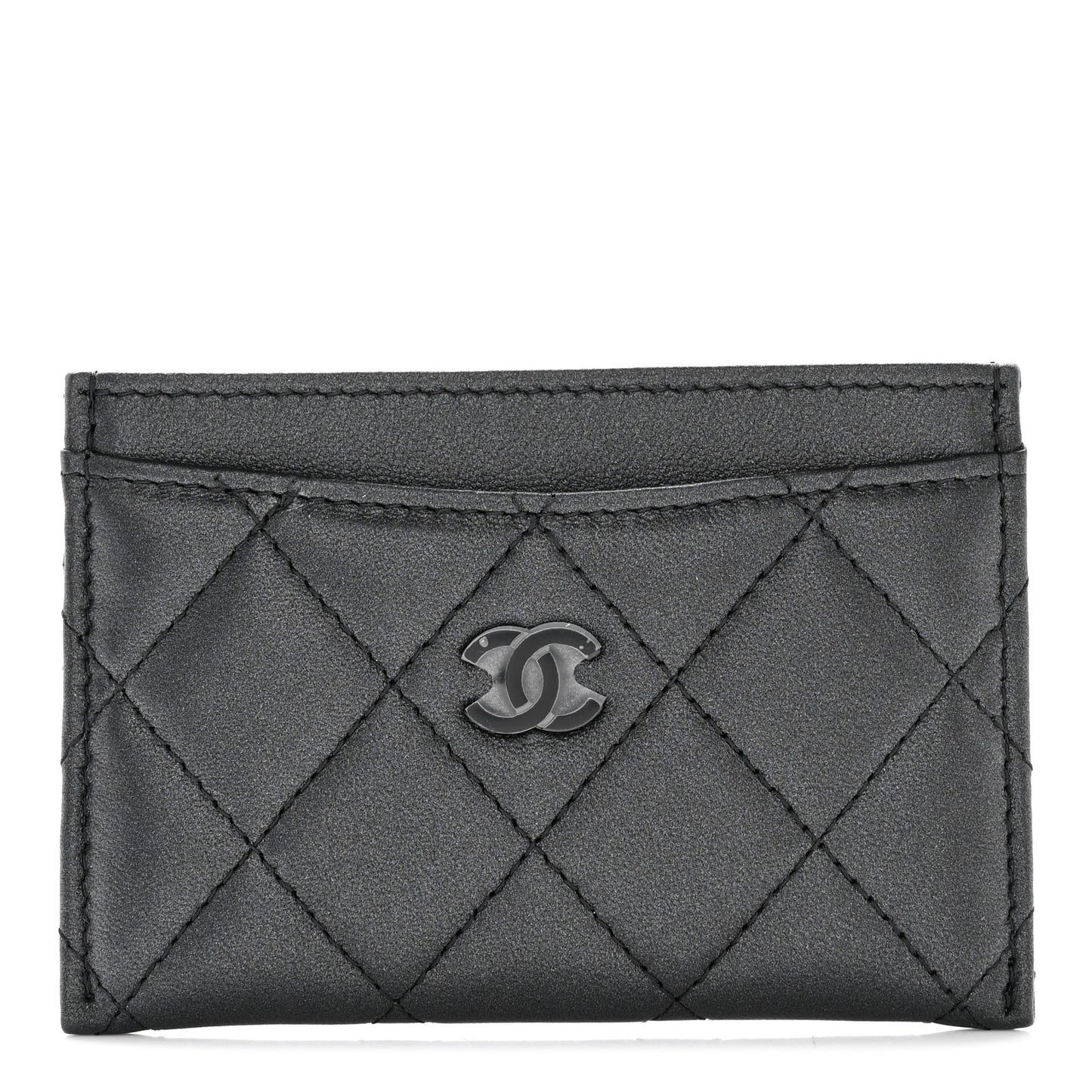 Pearly Lambskin Quilted Card Holder So Black