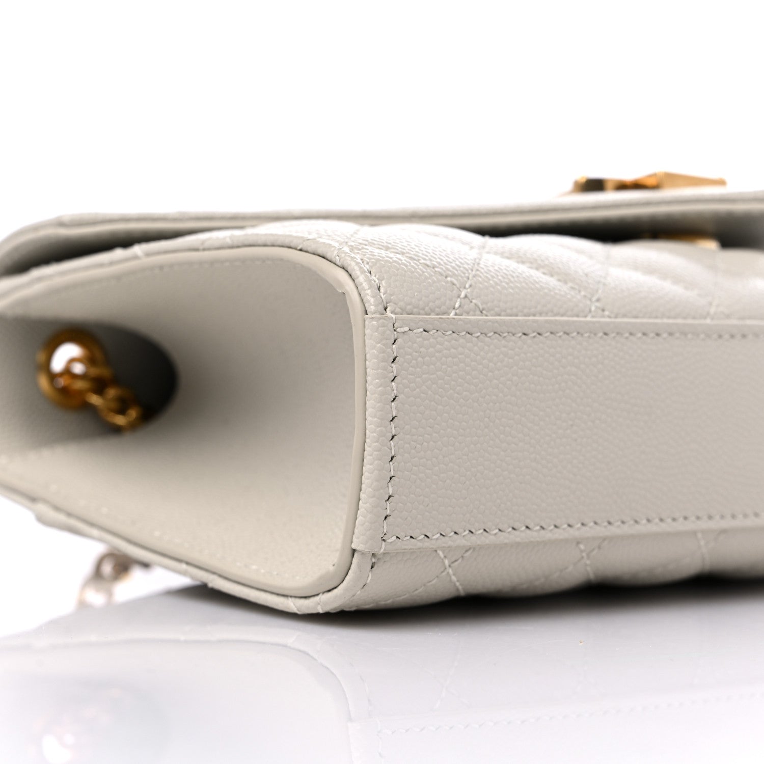 Saint Laurent Grain De Poudre Textured Mixed Matelasse Triquilt Small Monogram Satchel Blanc Vintage 7 of 8