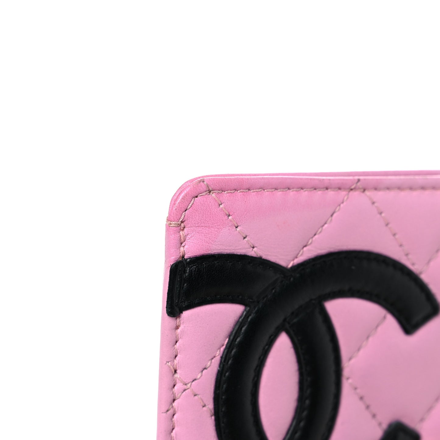 Calfskin Quilted Cambon Card Holder Pink Black