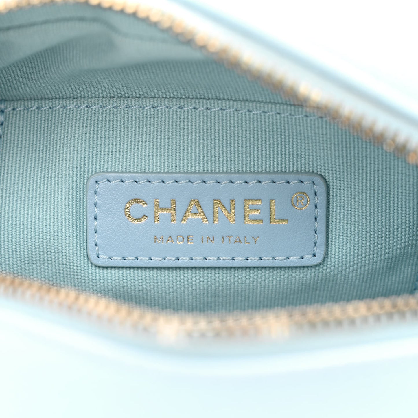 Iridescent Caviar Quilted Mini My Perfect Camera Case Light Blue
