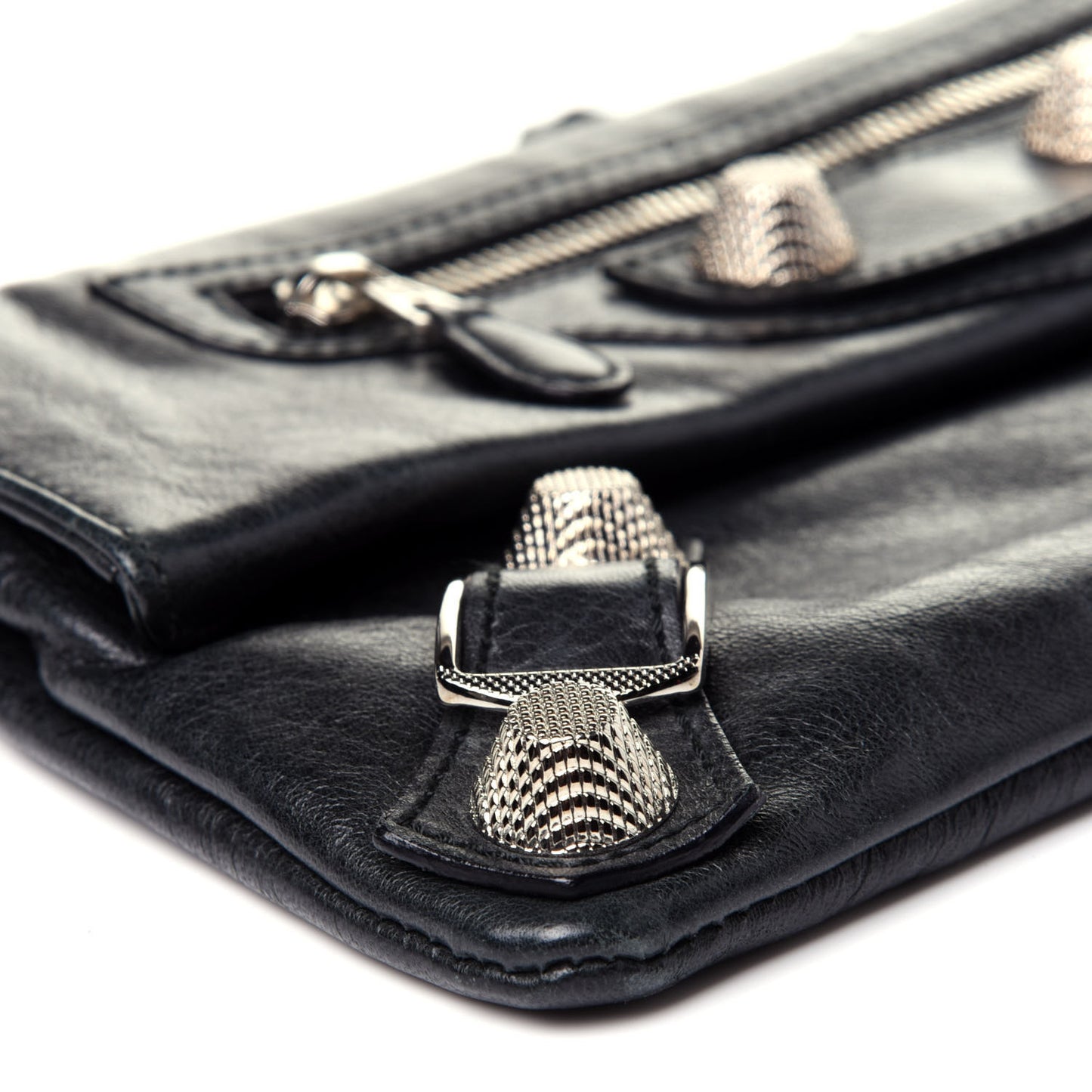 Agneau Giant 21 Silver Hardware Envelope Clutch Black