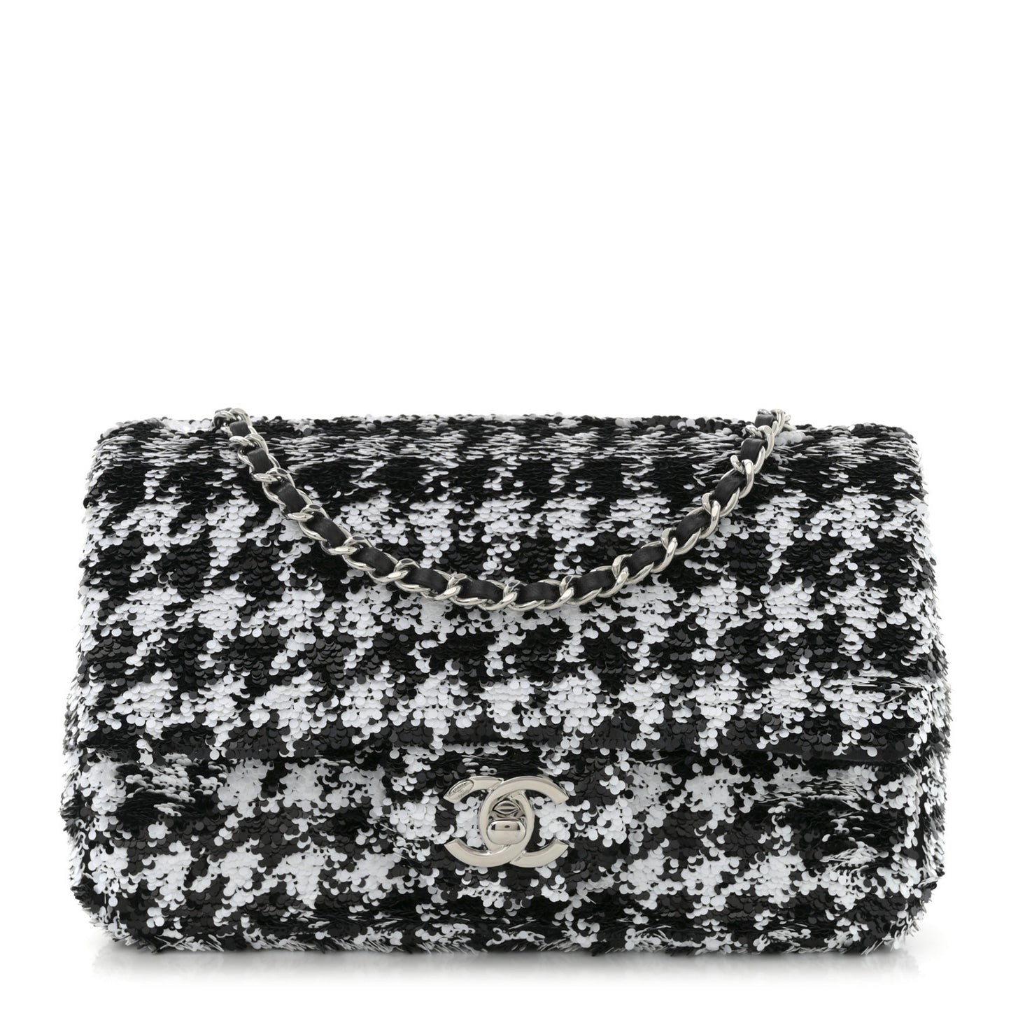 Sequin Houndstooth Small Flap Black White