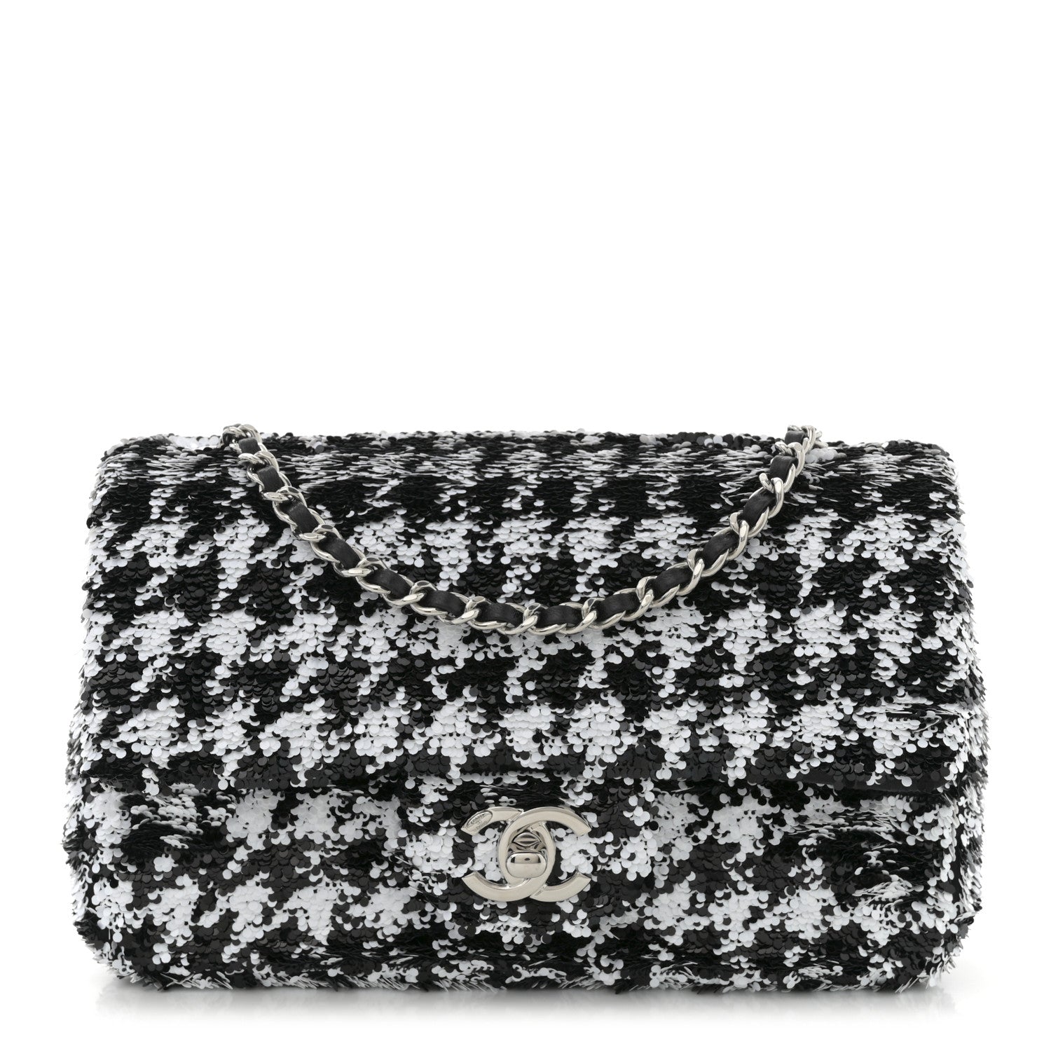 Chanel Sequin Houndstooth Small Flap Black White 1 of 12