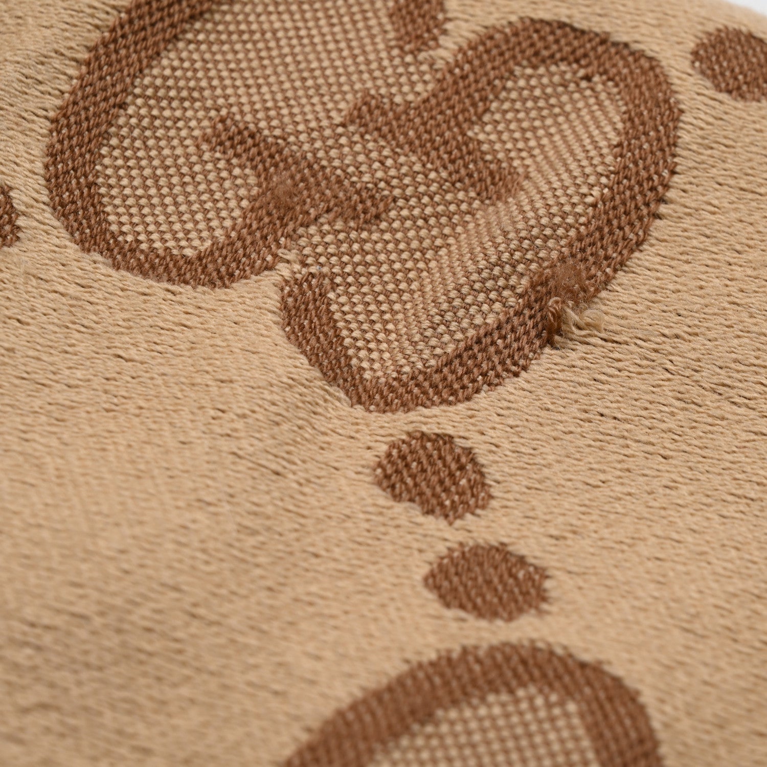Gucci Wool Jacquard Monogram Jumbo GG Lady Nest Scarf Beige Dark Brown 7 of 9