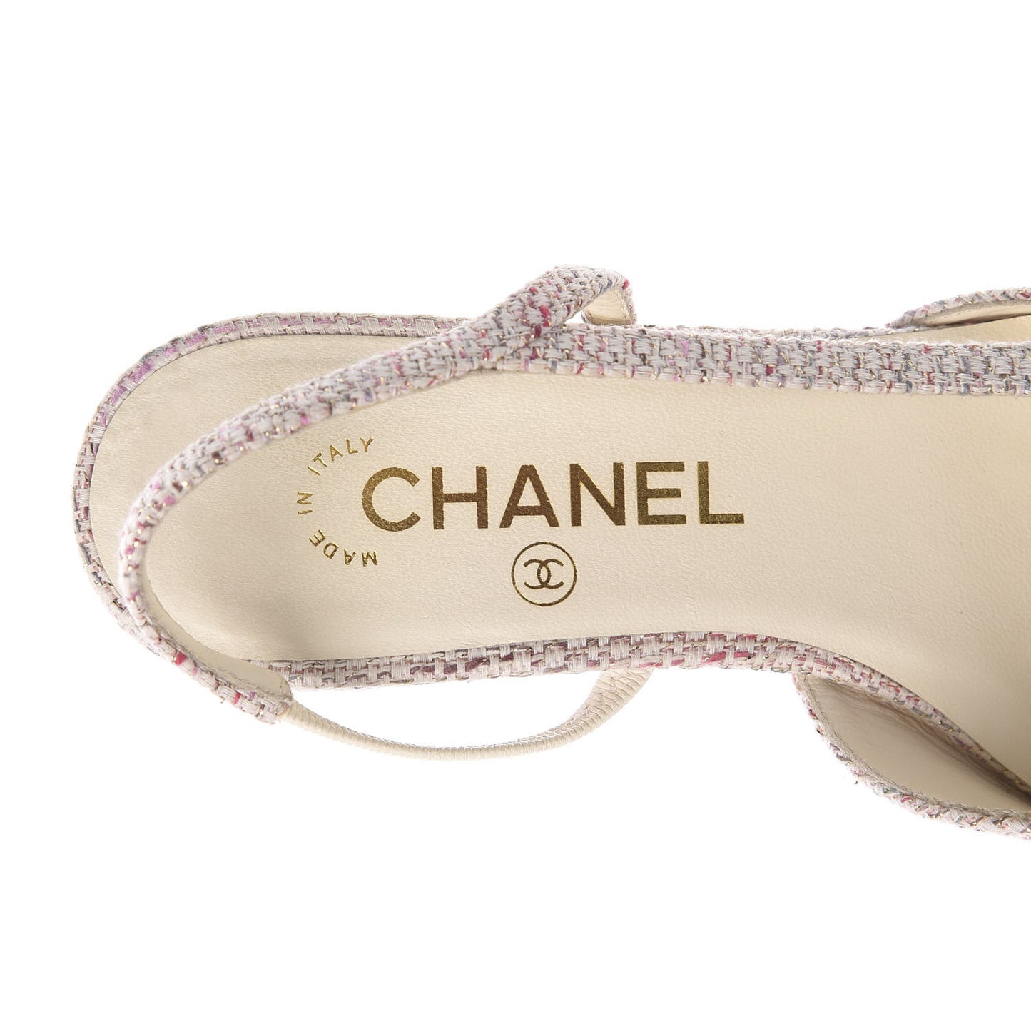 Tweed Patent Cap Toe CC Slingback Flat 36.5 Pink White