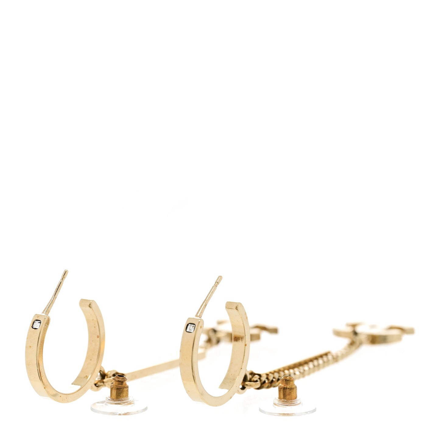 Crystal Lock Symbols Logo CC Chain Drop Earrings Gold