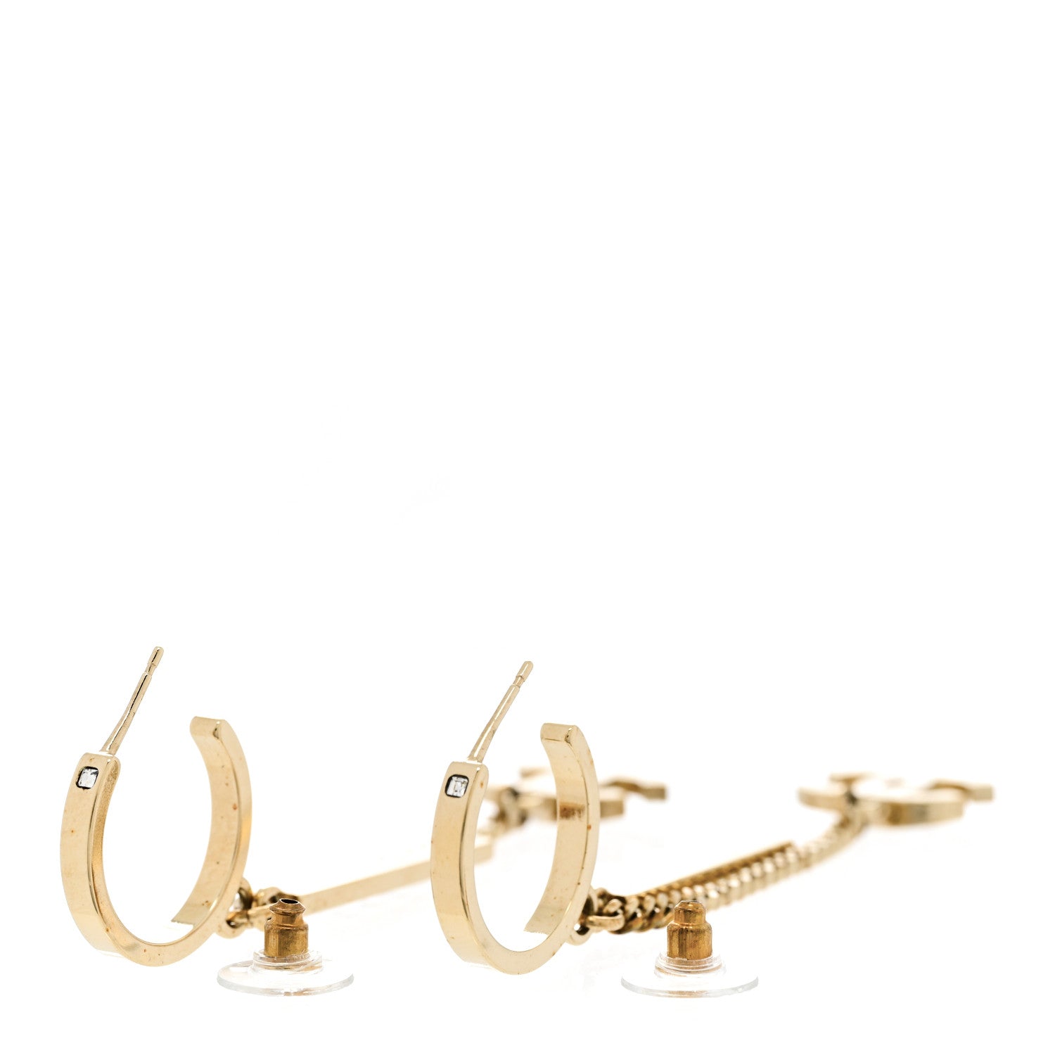 Chanel Crystal Lock Symbols Logo CC Chain Drop Earrings Gold 3 of 5