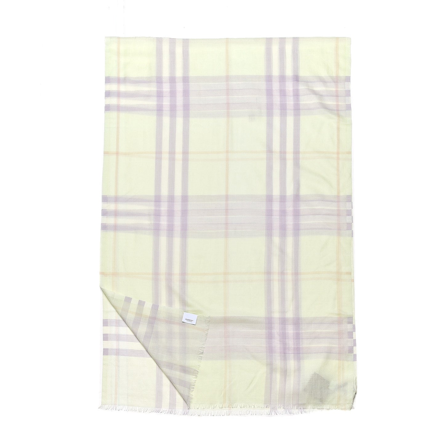 Wool Silk Gauze Giant Check Lightweight Scarf Limestone