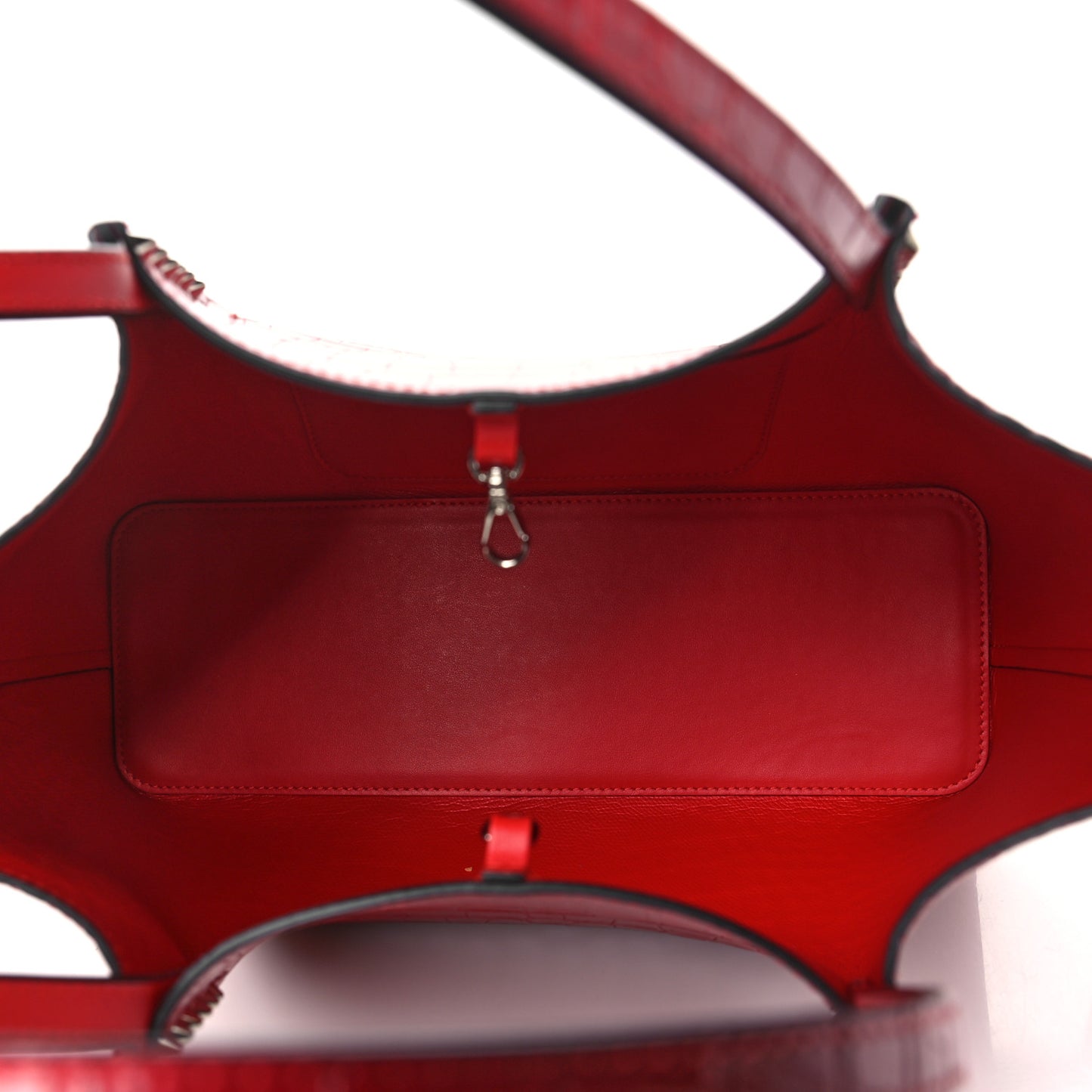 Crocodile Embossed Calfskin Spiked Small Cabarock Shopper Tote Red