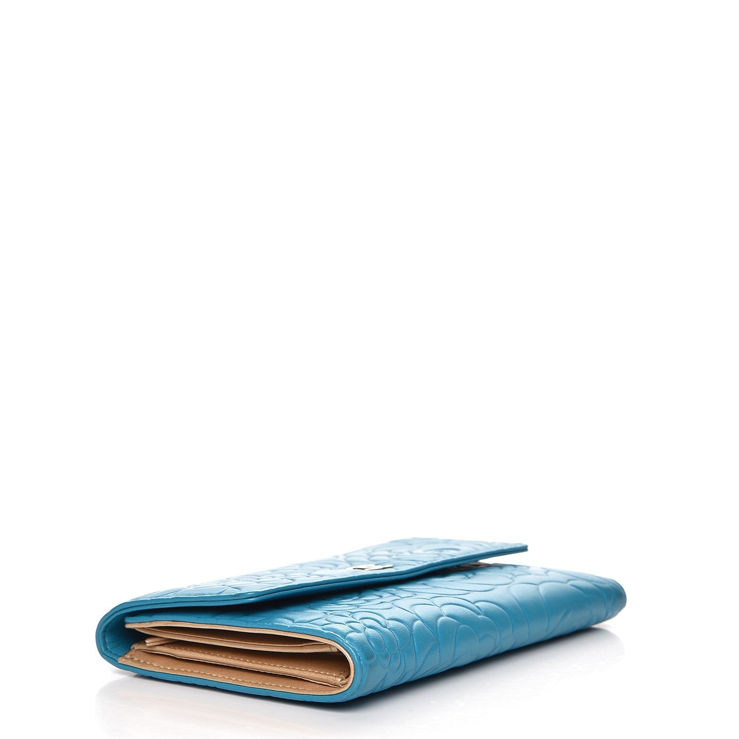Chanel Lambskin Embossed Camellia Large Flap Wallet Turquoise 4 of 8