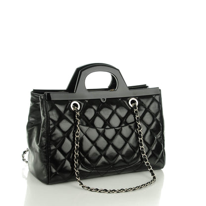 Chanel Glazed Calfskin Quilted Small CC Delivery Tote Black 3 of 7