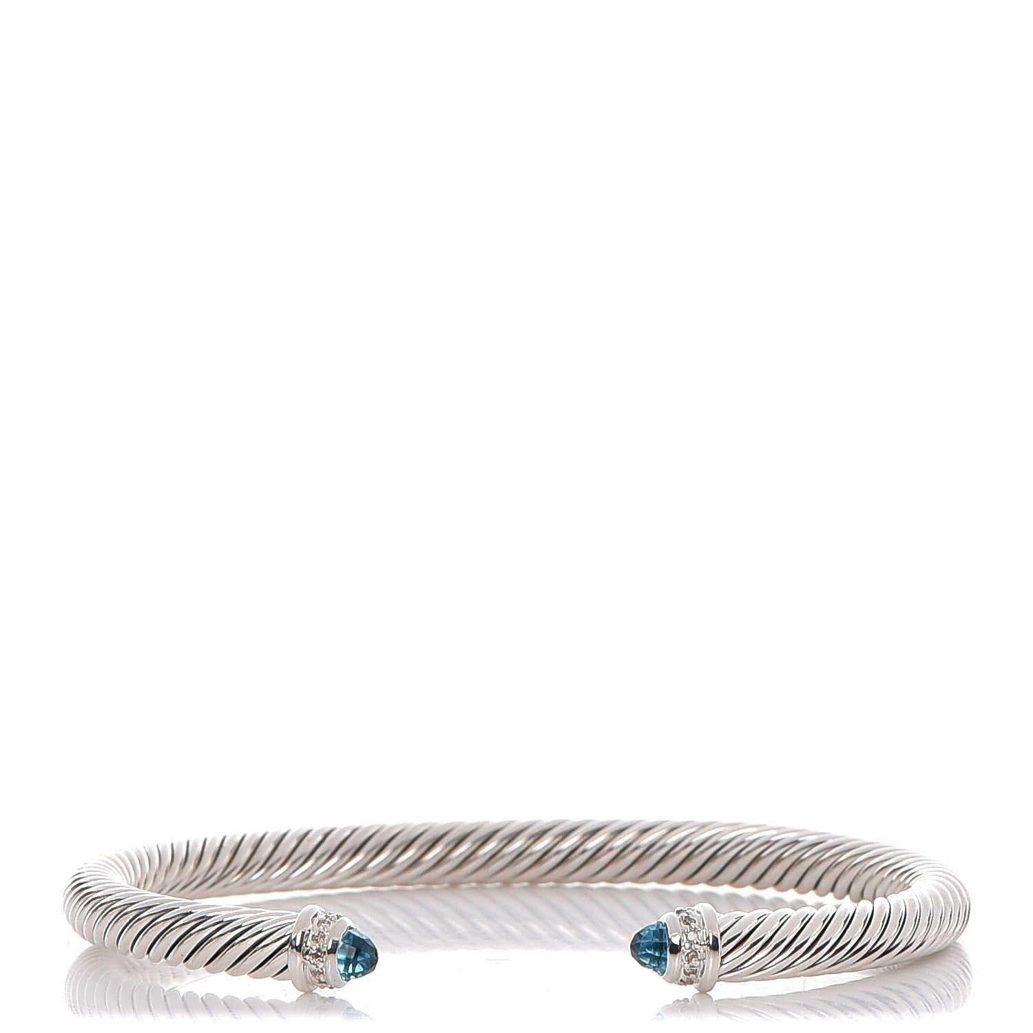 David Yurman Sterling Silver Diamond Blue Topaz 5mm Cable Classics Bracelet 1 of 4