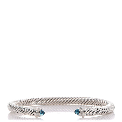 David Yurman Sterling Silver Diamond Blue Topaz 5mm Cable Classics Bracelet 1 of 4