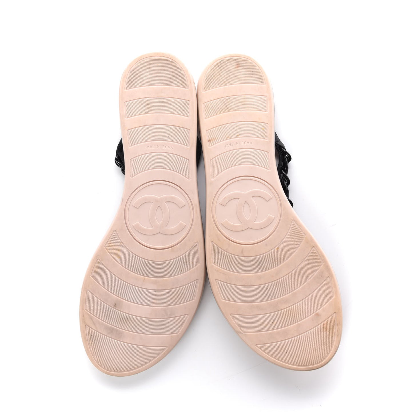 Calfskin Quilted Chain Thong Sandals 38 Black