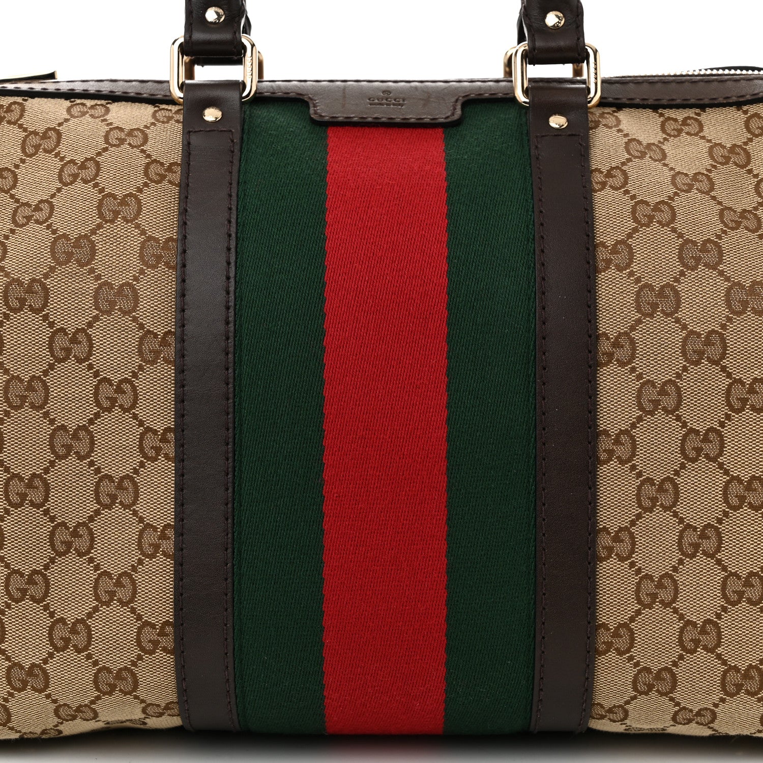 Gucci Monogram Selleria Calfskin Vintage Web Medium Boston Beige Ebony Cocoa 8 of 10
