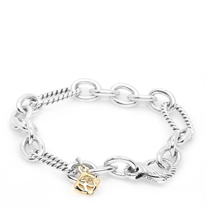David Yurman Sterling Silver 18K Yellow Gold Figaro Link Bracelet 2 of 4