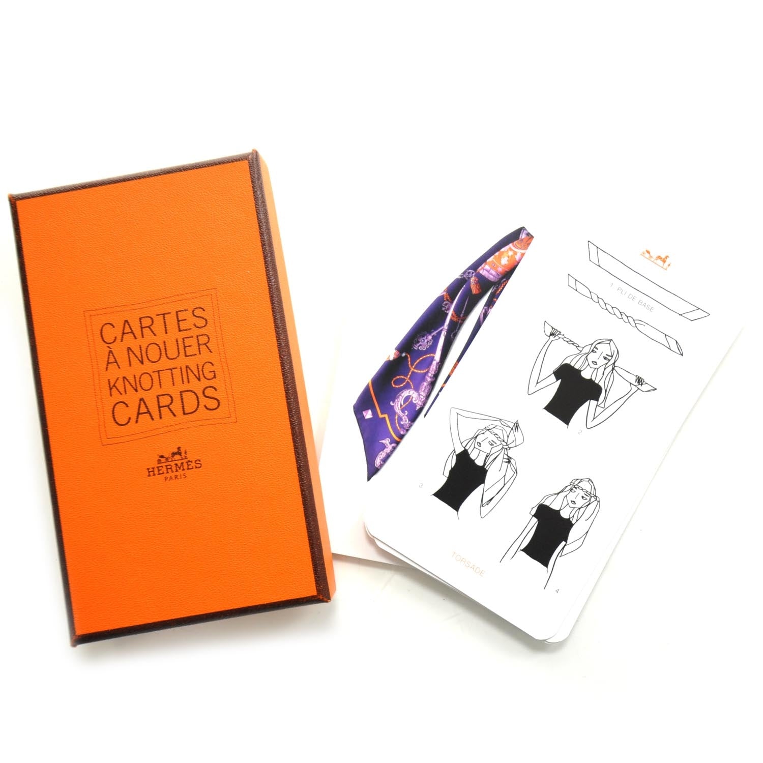 Hermes Silk Twill Dame de Coeur Pocket Square Scarf w Cartes A Nouer Knotting Cards 6 of 6