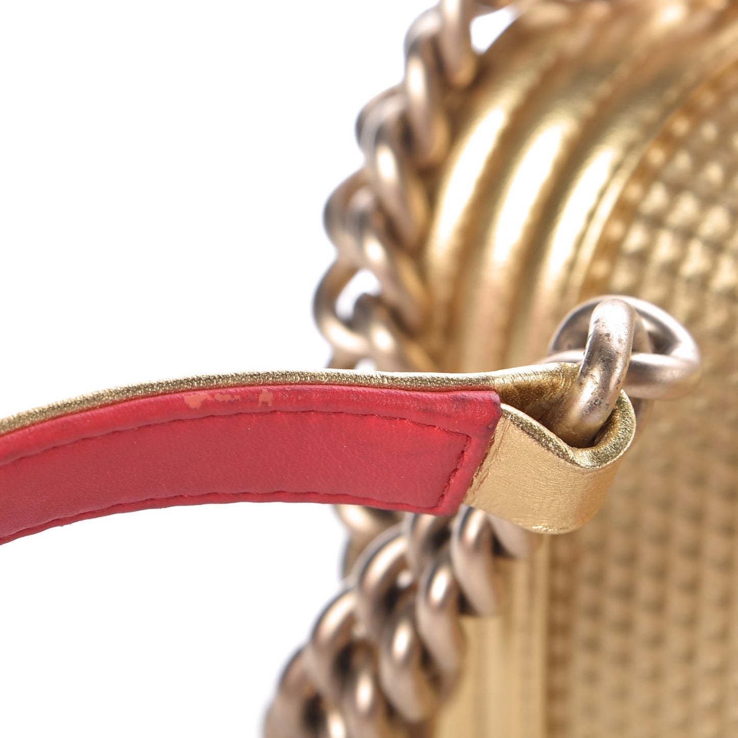 Metallic Lambskin Embossed Small Cube Boy Flap Gold