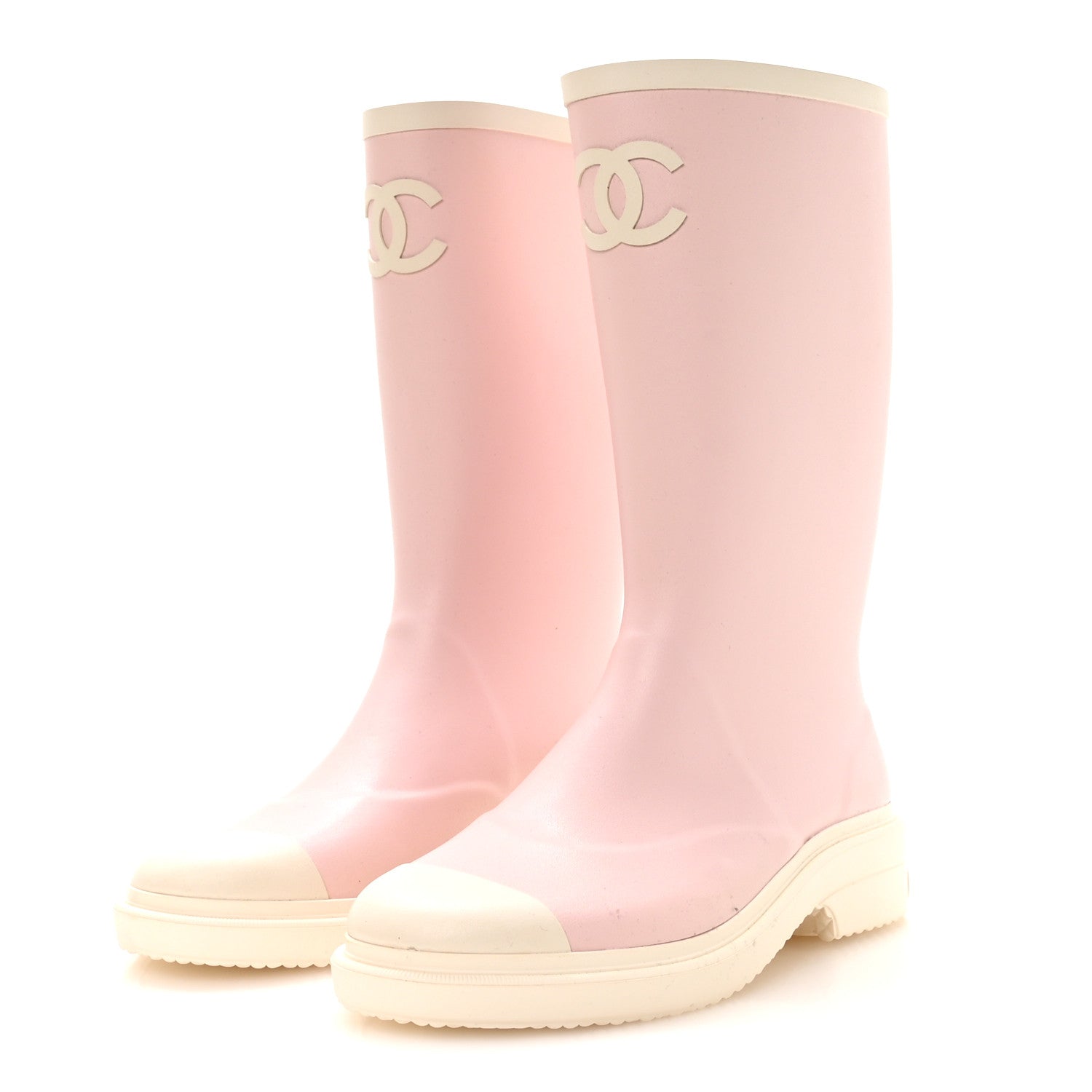 Chanel Caoutchouk CC High Boots 39 Light Pink White 4 of 9