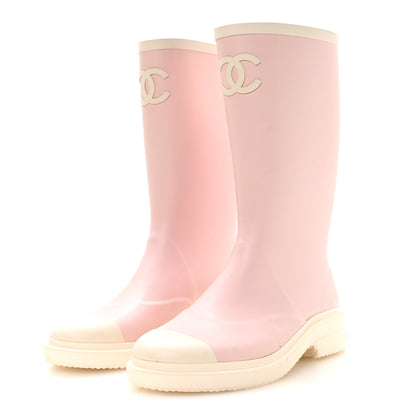 Chanel Caoutchouk CC High Boots 39 Light Pink White 4 of 9