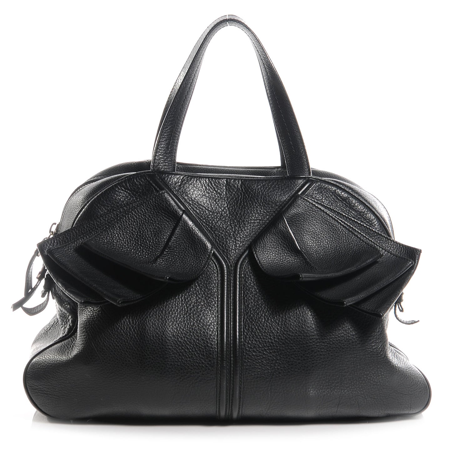 Pebbled Leather Large Y Bow Tote Black