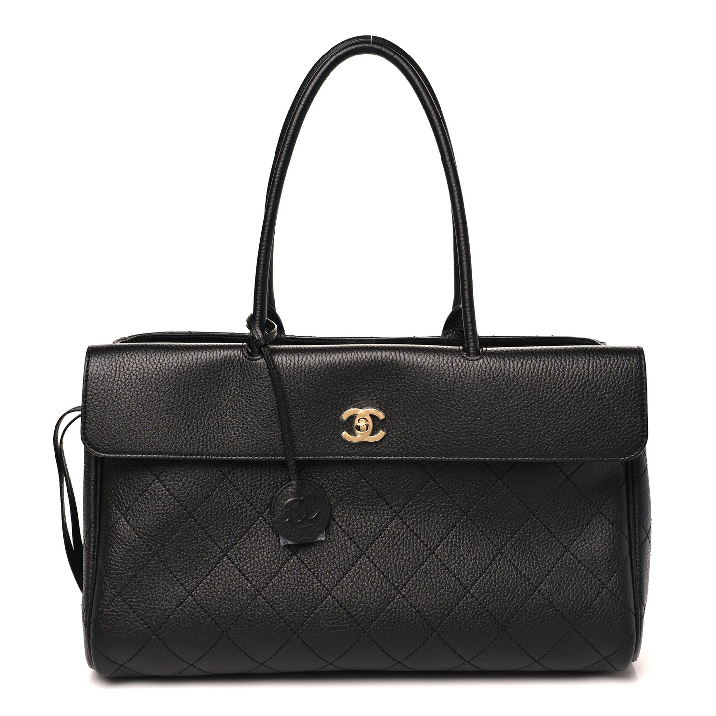 Grained Calfskin Stitched Urban Essentials Large Shopping Bag Black