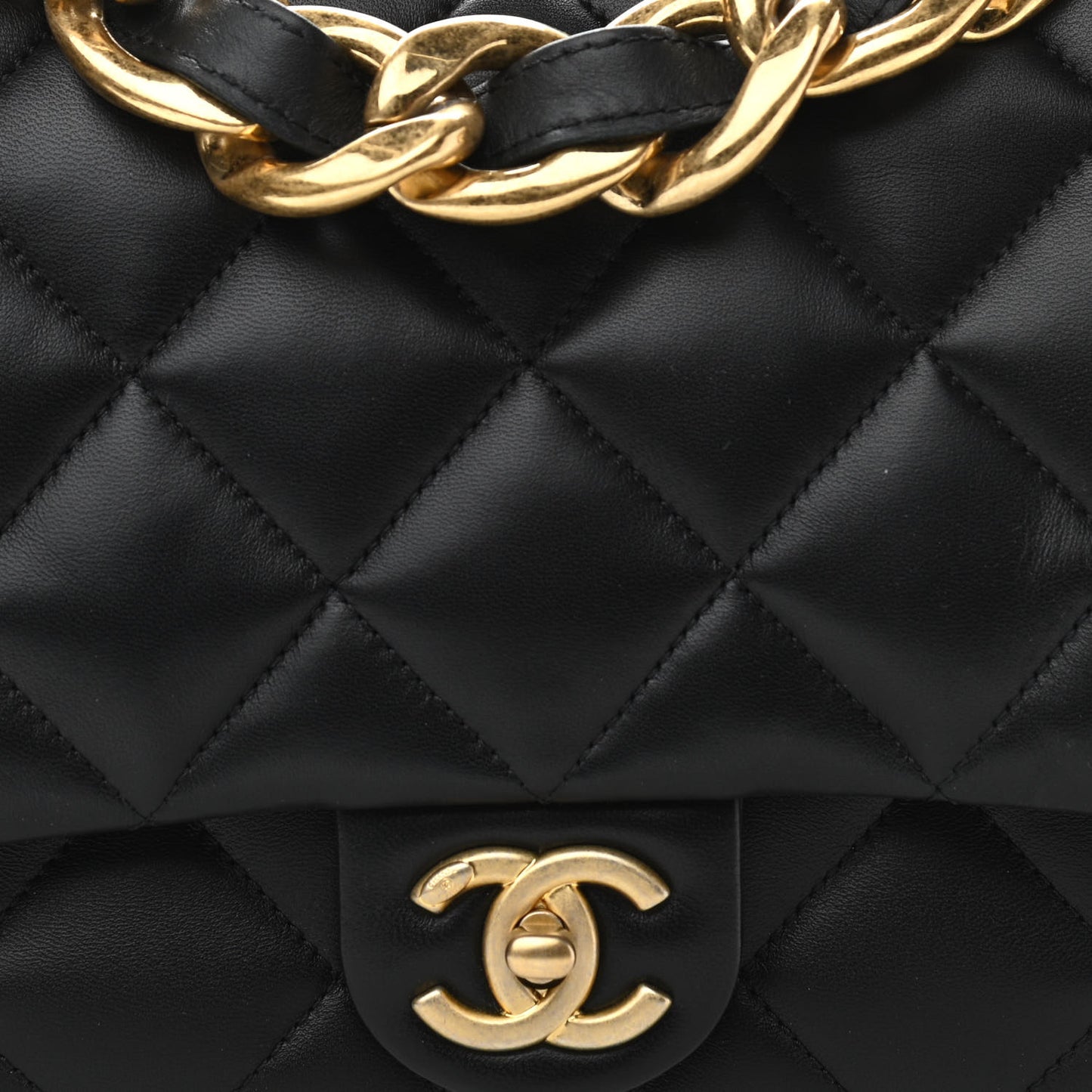 Lambskin Quilted Large CC Funky Town Flap Black