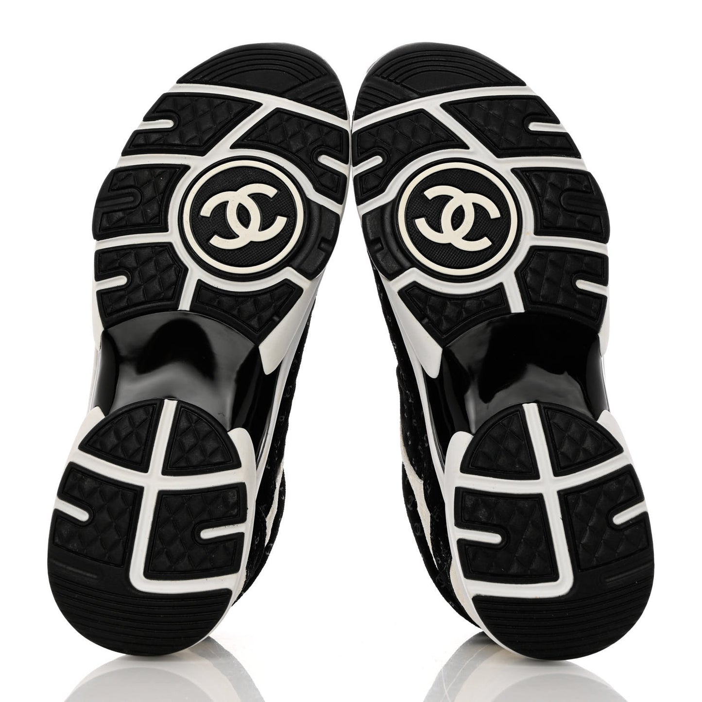 Nylon Suede Calfskin Printed CC Sneakers 37.5 White Black