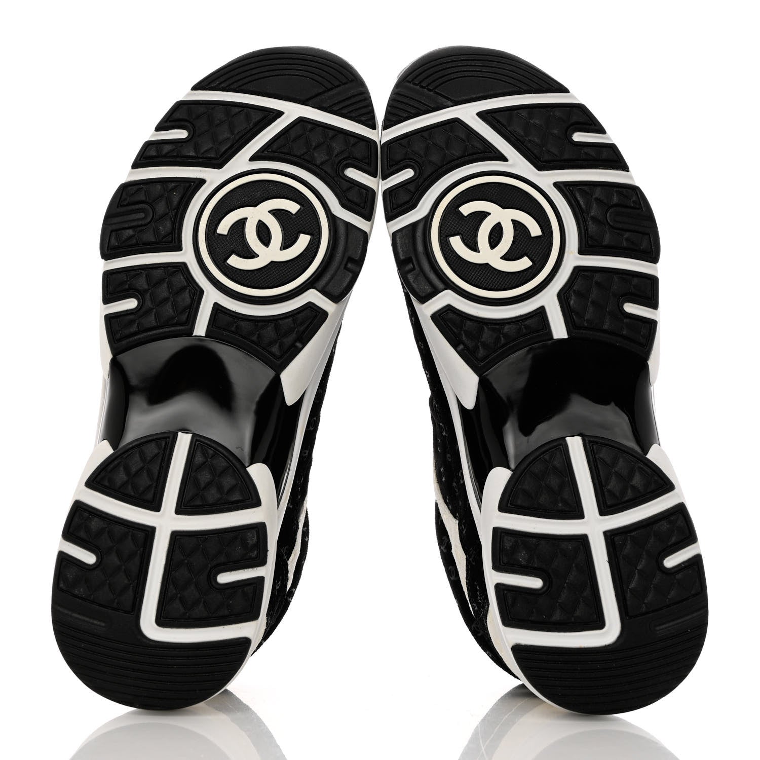 Chanel Nylon Suede Calfskin Printed CC Sneakers 37.5 White Black 5 of 9
