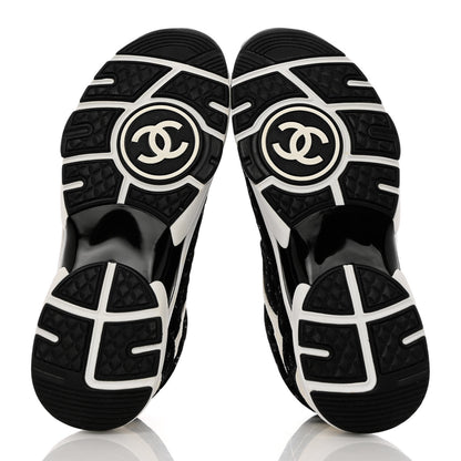 Chanel Nylon Suede Calfskin Printed CC Sneakers 37.5 White Black 5 of 9