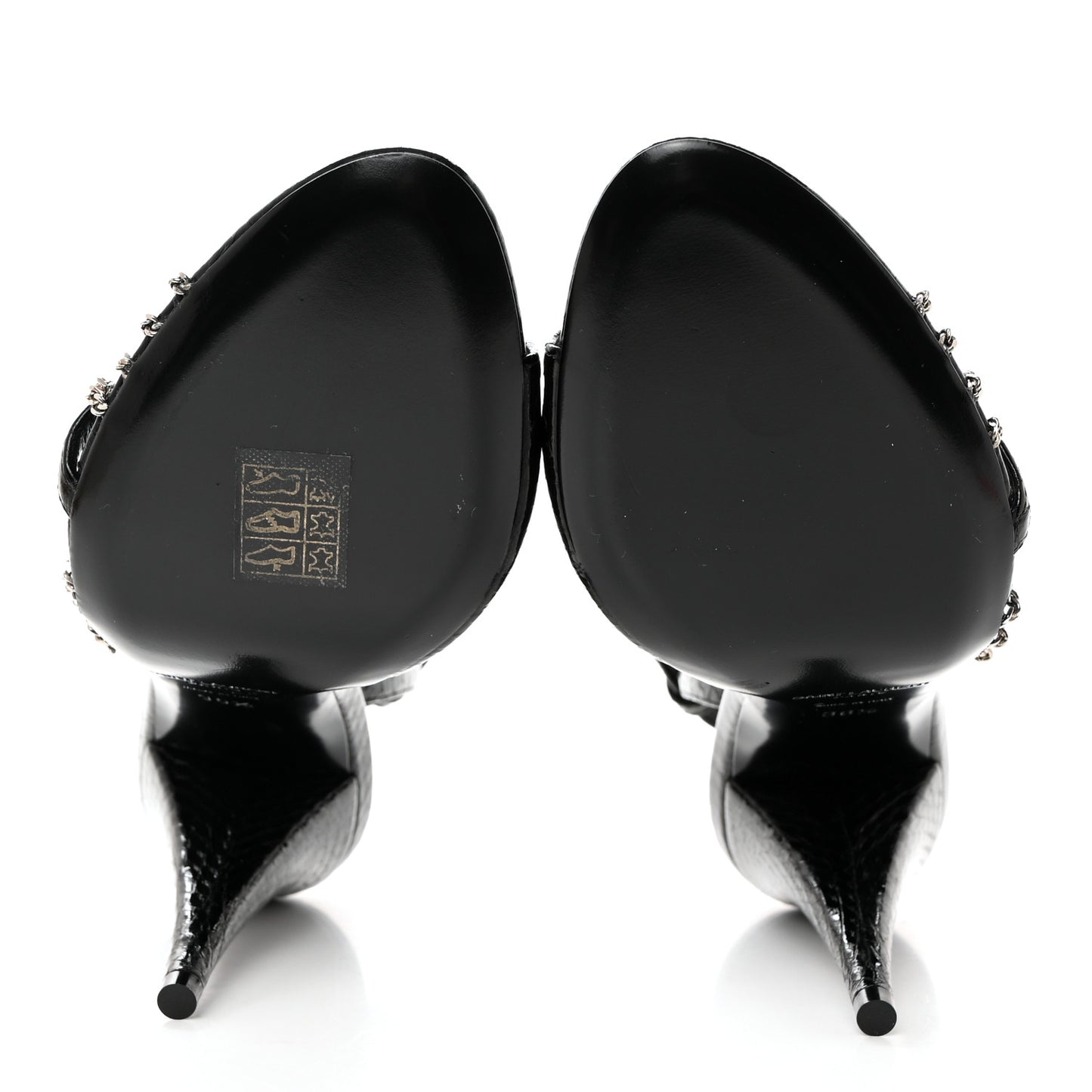 Calfskin Chain Cristal Sandals 36.5 Black