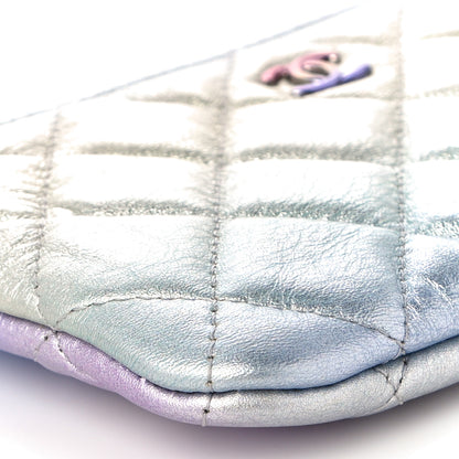 Chanel Gradient Metallic Calfskin Quilted Small Cosmetic Pouch Silver Blue Yellow Purple 9 of 11