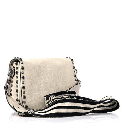 Valentino Garavani Pebbled Calfskin Onyx Medium Guitar Strap Rockstud Rolling Flap Saddle Bag Ivory 3 of 13