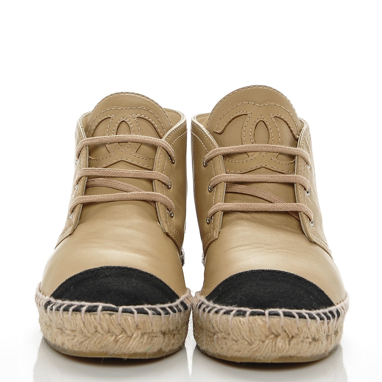 Lambskin Canvas Cap Toe Lace Up Espadrilles 37 Dark Beige Noir