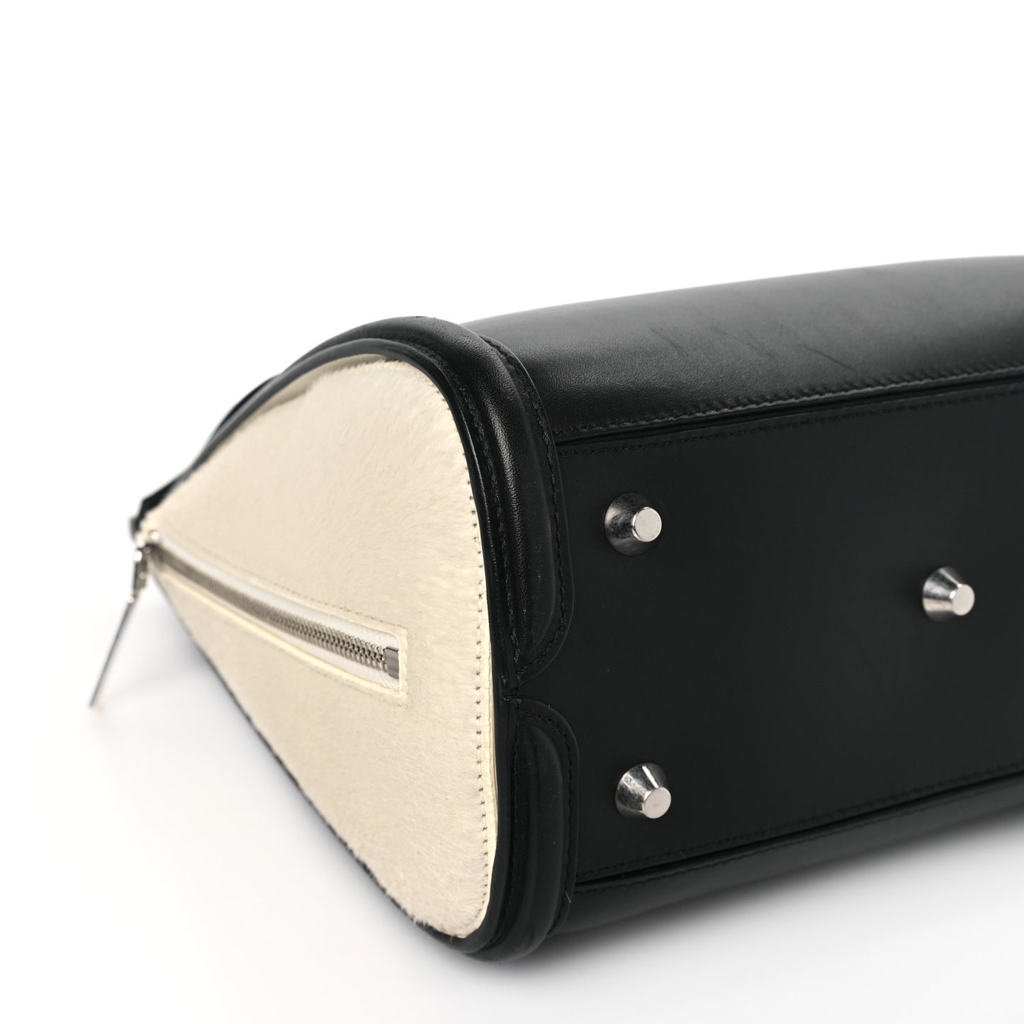 Soft Calfskin Calf Hair Wood Plate Small Heroine Black